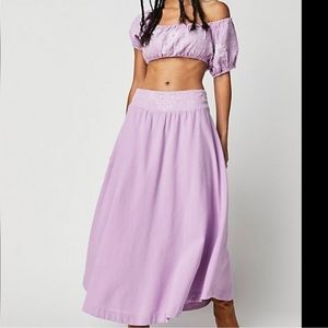 NWT Free‎ People 2 pc set Lotus skirt crop top set Orchid White Combo XS